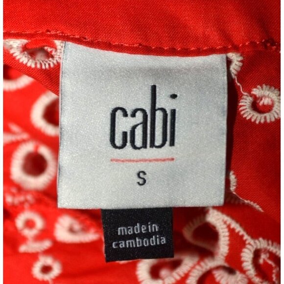 Cabi Ladies S Red Lyric Eyelet Button Front Blouse Top Size S Puff Sleeves - Picture 10 of 12